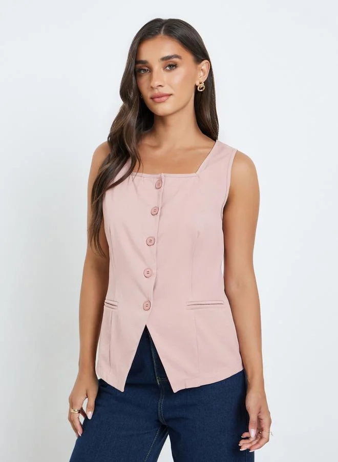 Styli Women Pink Square Neck Waistcoat